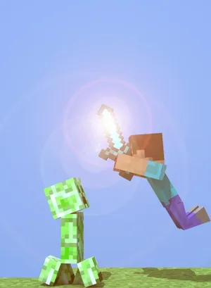 Intense Minecraft Battle Scene Wallpaper