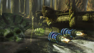 Intense Podrace Action In A Futuristic Arena Wallpaper