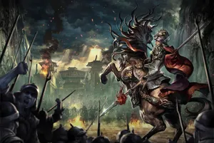 Intense Samurai Duel During Sunset Wallpaper