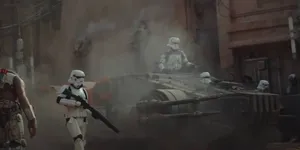 Intense Sci-fi Battle With Advanced Blaster Rifles Wallpaper