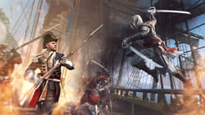 Intense Ship Combat In Assassin's Creed 4: Black Flag Wallpaper