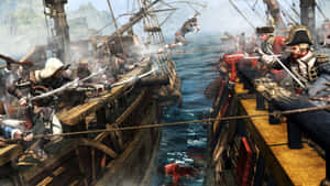 Intense Ship Combat In Assassin's Creed 4: Black Flag Wallpaper