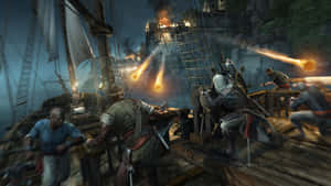 Intense Ship Combat In Assassin's Creed 4: Black Flag Wallpaper