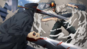 Intense Showdown – Chainsaw Man Vs Katana Man Wallpaper