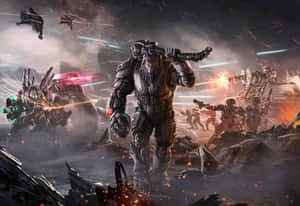 Intense Showdown - Spartan Warrior Against A Halo Brute In A Battle Of Dominance Wallpaper