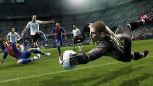 Intense Soccer Match Save Wallpaper