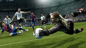 Intense Soccer Match Save Wallpaper