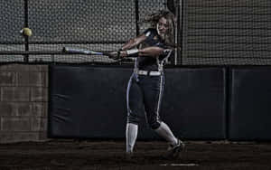 Intense Softball Batter Swing Wallpaper