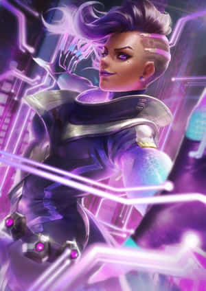 Intense Sombra Action In Overwatch Wallpaper