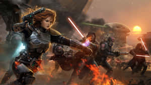 Intense Star Wars Battle Scene In Video Game Wallpaper