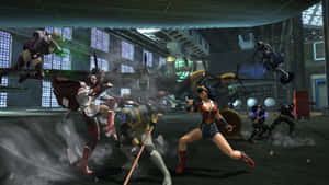 Intense Superhero Battle In A High-quality Video Game. Wallpaper