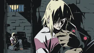 Intense Viral From Gurren Lagann With Glowing Green Eyes Wallpaper