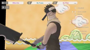 Intense Zabusa Momochi Poised For Action Against A Swirling Backdrop Wallpaper