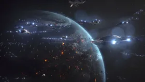 Intergalactic Showdown: Epic Space Battle Wallpaper