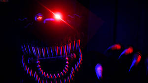 Intimidating Stare Of Nightmare Freddy With Glowing Red Eyes Wallpaper