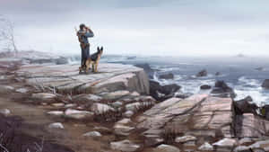 Intrepid Canine Companion In Action Wallpaper