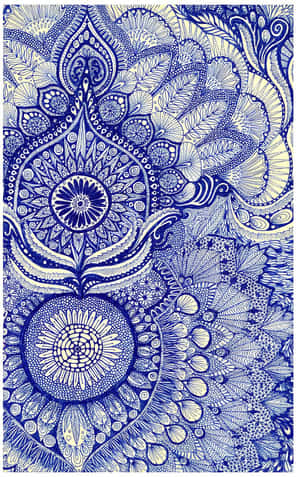 Intricate Blue Damask Pattern Wallpaper