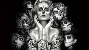 Intricate Chicano Art Featuring Strong Chicana Women Wallpaper