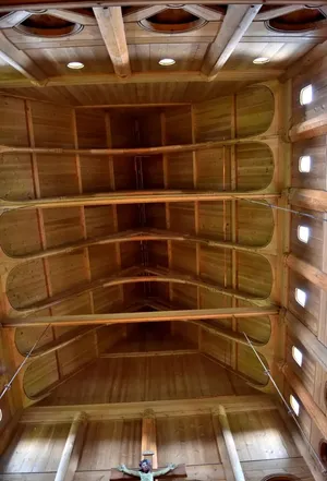 Intricate Wooden Ceiling Of Heddal Stave Church Wallpaper