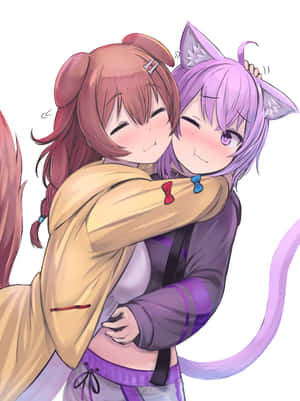 Inugami Korone Hugging Nekomata Wallpaper