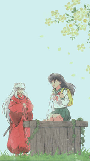 Inuyasha And Kagome In Bone Well Phone Wallpaper