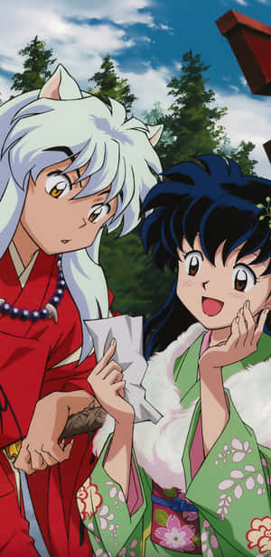 Inuyasha And Kagome Reading Note Phone Wallpaper