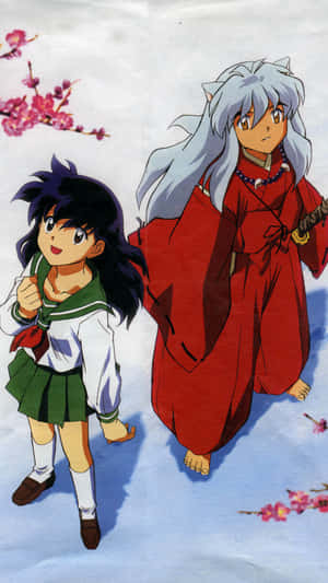 Inuyasha And Kagome With Floral Tree Phone Wallpaper