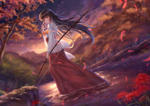 Inuyasha And Kikyo's Enchanted Encounter Wallpaper