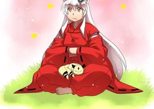 Inuyasha And Kirara Bonding In A Serene Forest Wallpaper