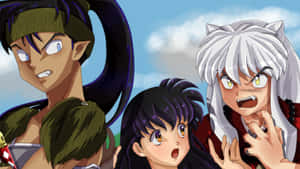 Inuyasha And Koga Facing Each Other In An Intense Standoff Wallpaper