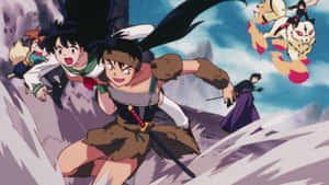 Inuyasha And Koga – Fierce Rivals In Action Wallpaper