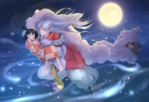 Inuyasha And Rin Bonding In A Serene Moment Wallpaper