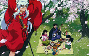 Inuyasha Group Cherry Blossom Picnic Wallpaper