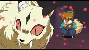 Inuyasha_ Stares_ Down_ Kirara_ Anime_ Scene Wallpaper