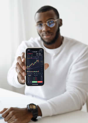 Investor Presenting Stock Market App Wallpaper