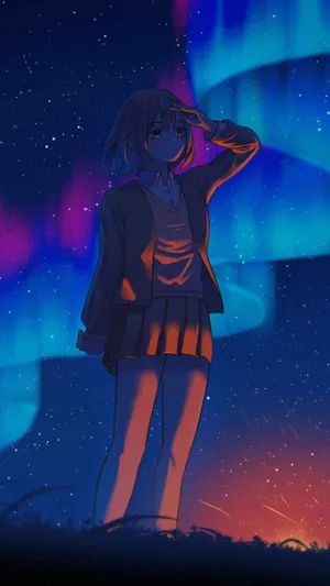 Iphone 12 Anime Girl Aurora Borealis Wallpaper