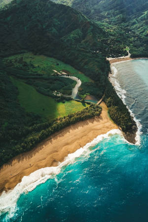 Iphone 7 Beach And Green Field Wallpaper