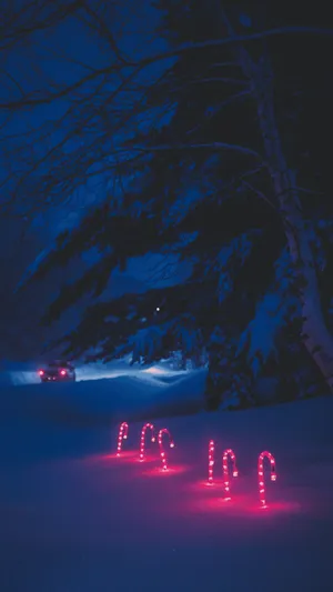 Iphone Christmas Aesthetic Light Cane Snow Wallpaper