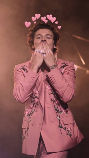 Iphone Harry Styles With Pink Hearts Wallpaper