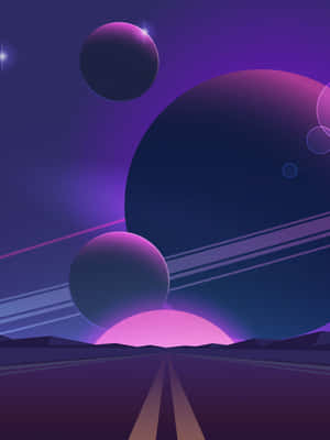 Iphone Xr Space Planets Pink Road Wallpaper