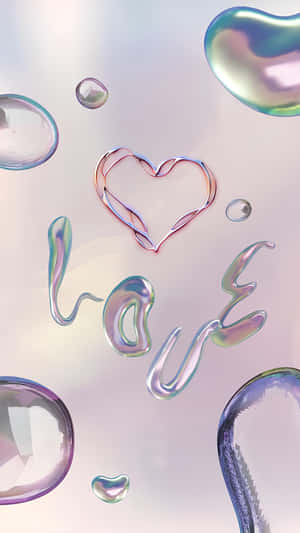 Iridescent Love Heart Bubbles Wallpaper