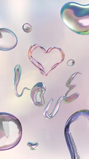 Iridescent Love Heart Bubbles Wallpaper