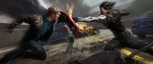 Iron Man And Captain America Prepare To Enter A Heated Battle In This Marvel Blockbuster Scene. Wallpaper