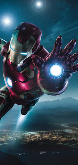 Iron Man Flying In The Sky With His Arms Out Wallpaper