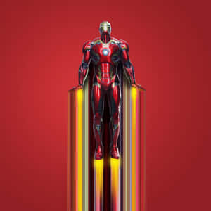 Iron Man Standing Against Red Background Wallpaper