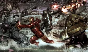 Iron Man Vs Iron Monger Battle Scene Wallpaper