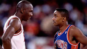 Isiah Thomas And Michael Jordan Face Off Wallpaper