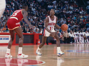 Isiah Thomas Detroit Pistons And Houston Rockets 1990 Nba Wallpaper