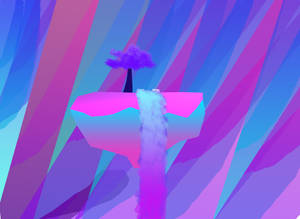 Island Waterfall Vaporwave Desktop Wallpaper