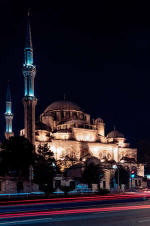 Istanbul Nighttime Mosque Lights Wallpaper